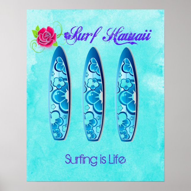 Póster Surf Hawaii Surfboards - Surfar é viver (Frente)
