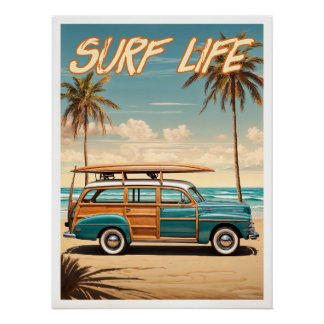 Póster Surf Live Poster woody station wagon