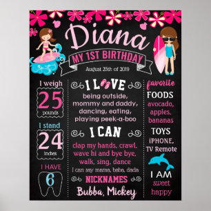 Poster Surf Luau Summer primeiro aniversario Party