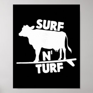 Poster Surf N' Turf Cow Surfing