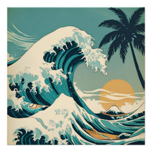 Póster Surf para cima retro Wave Design Classic Californi