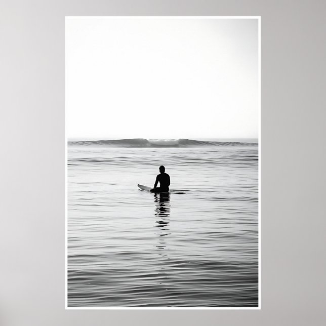 Poster Surf preto e branco - Oceano minimalista (Frente)