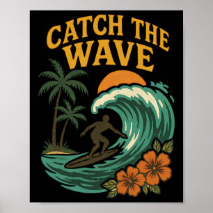 Poster Surf Vintage Pegue a Onda Onda Retro Surfista Prai