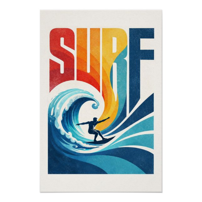 Póster SURF Wave Surfer – Cartaz de Arte de Estilo de Vid (Frente)