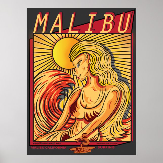 PÓSTER SURFAÇÃO DE MALIBU CALIFÓRNIA (Frente)