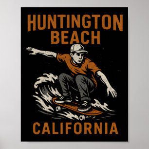 Poster Surfando Huntington Beach Califórnia Vintage Mascu