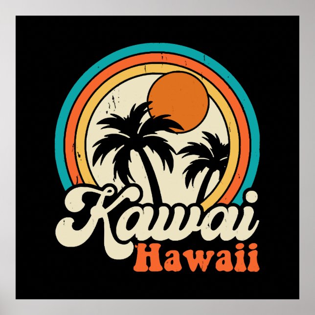 Poster Surfando Kawaii Havaí (Frente)