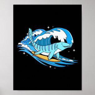 Poster Surfando Mosasaurus Dino Aquático Engraçado Dinoss