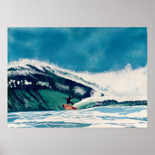 Poster Surfando no oceano com a arte azul califórnia surf