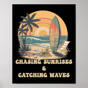 Poster Surfando Ondas Perseguindo Nascer do Sol Surfistas
