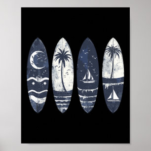 Poster Surfando Prancha de Surf Vintage Retro Surfista Pr