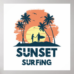 Poster Surfando -Surfando ao Pôr do Sol 