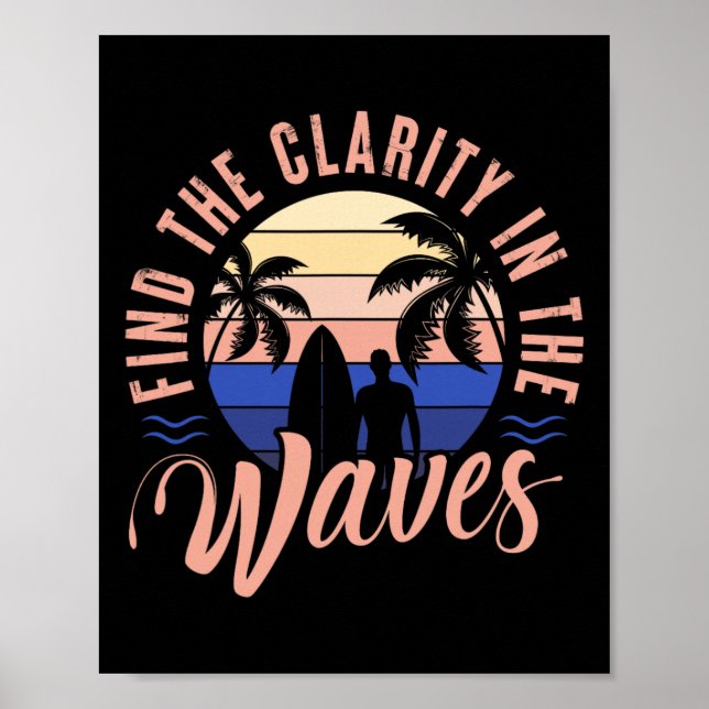 Poster Surfando Surfista Prancha de Surfe Encontre a Clar (Frente)