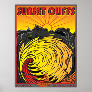 PÓSTER SURFAR DE SAN DIEGO CALIFÓRNIA DOS PENHASCOS DO