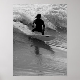 Poster Surfar Na Escala De Cinza Das Ondas