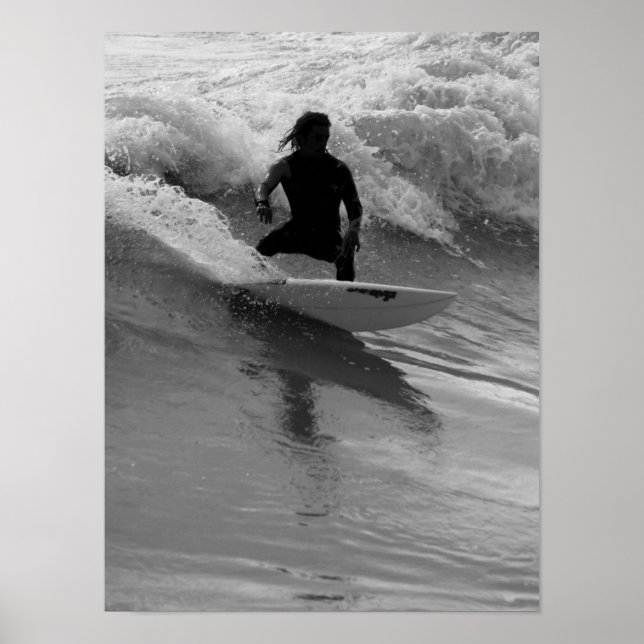 Poster Surfar Na Escala De Cinza Das Ondas (Frente)
