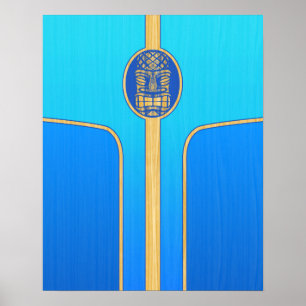 Póster Surfboard Blue Retro Tiki