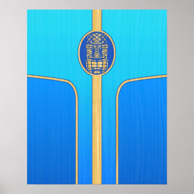 Póster Surfboard Blue Retro Tiki (Frente)