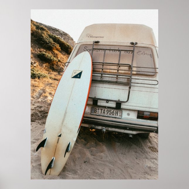 Poster Surfboard branca e preta (Frente)