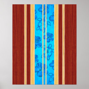 Póster Surfboard de madeira Honu Hawiian Faux