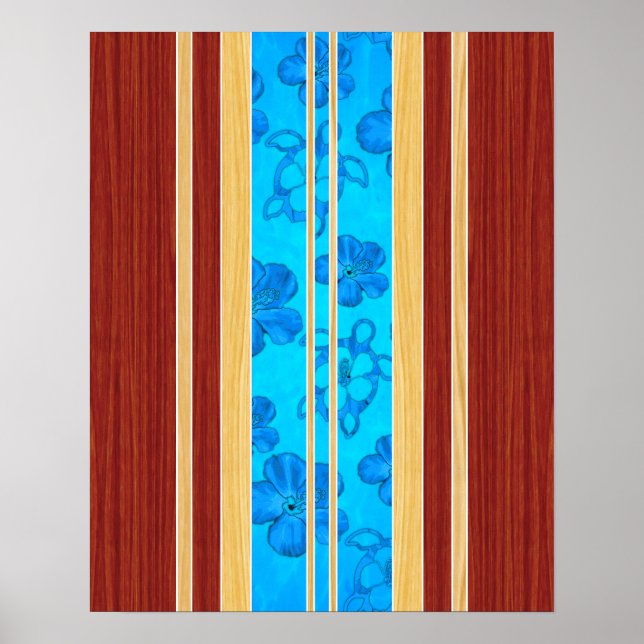 Póster Surfboard de madeira Honu Hawiian Faux (Frente)