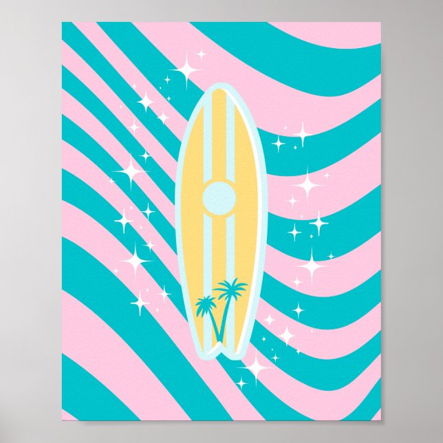 Poster Surfboard Rosa Pastel, Arte de Praia, Víblias Trop (Frente)