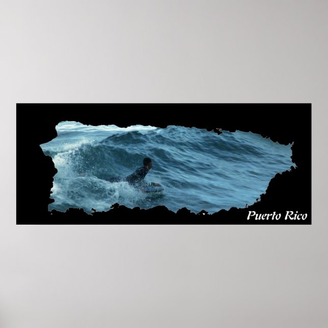 Poster Surfe no Mapa de Porto Rico (Frente)