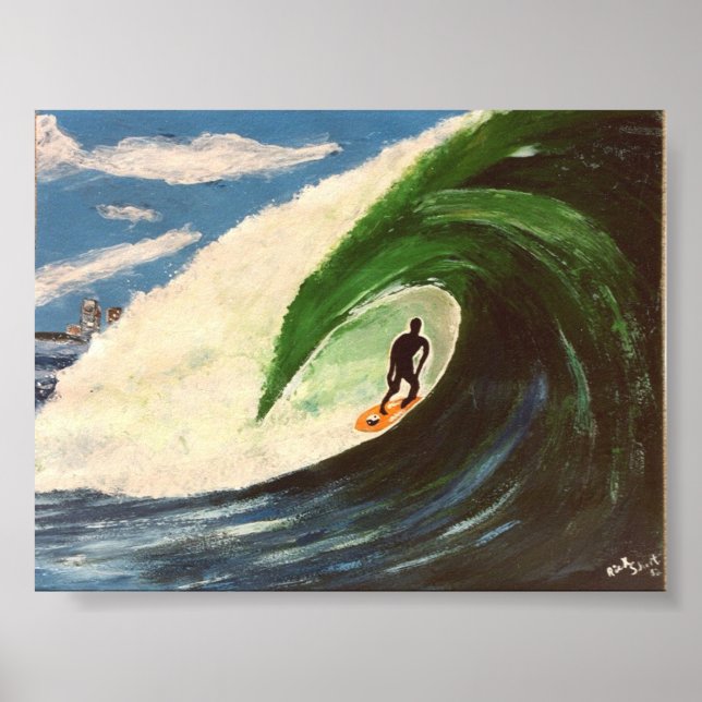 Póster Surfe No Surfe O Tubo Onda Onda Arte Oceânica (Frente)