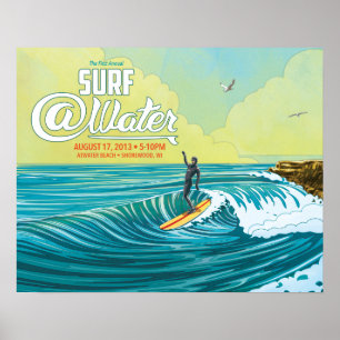 Poster Surfe o cartaz 20" do surfista do @Water x 16"