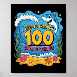 Poster Surfeou 100 Dias De Escola Tubarão Engraçado