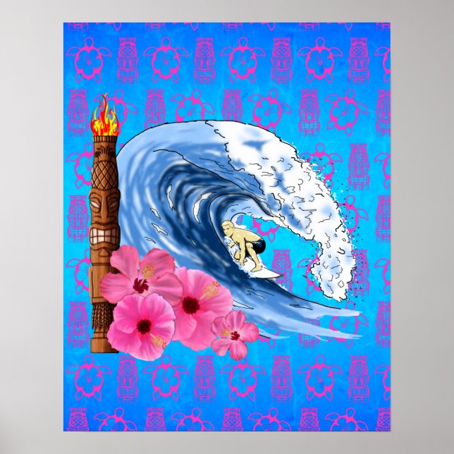 Póster Surfer E Tiki Statu (Frente)