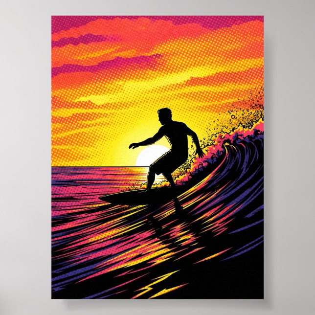 Poster Surfer em uma pop de arte sunset (Frente)