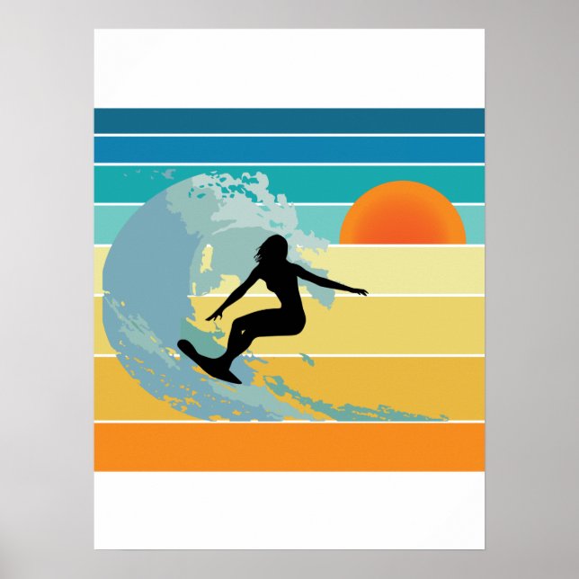 Poster Surfer Girl Vintage Sunset (Frente)