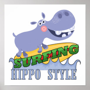 Poster Surfer Hippopotamus