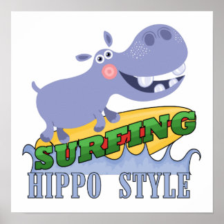 Poster Surfer Hippopotamus