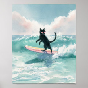 Poster Surfer Whimssic Black Watercolor Art