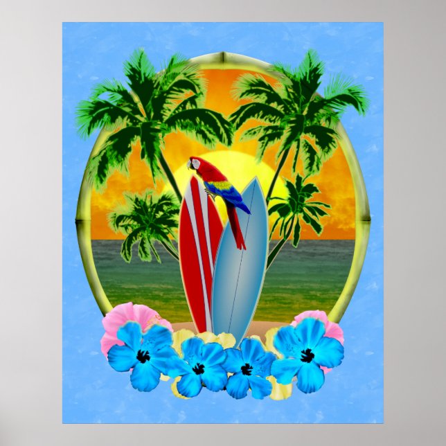 Poster Surfing Beach Sunset (Frente)