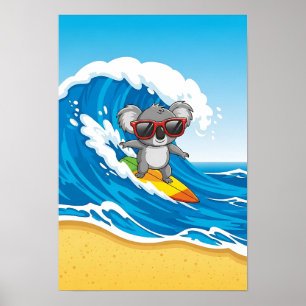 Poster Surfing Koala Nursery Art - Beach Animal