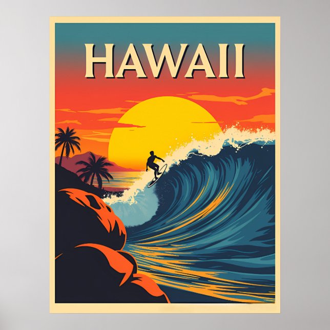 Poster Surfing Paradise: Hawaii Sunset Adventure (Frente)