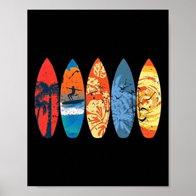 Poster Surfing Surfer Palm Tree Surfboard Sunset Wave _1  (Frente)