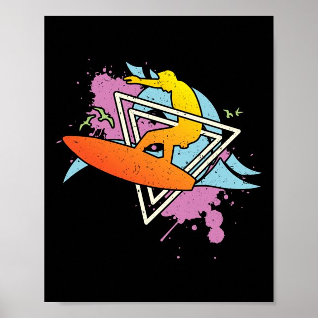 Poster Surfista 80s 90s Vaporwave Prancha de Surfe (Frente)
