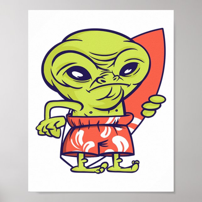 Poster Surfista Alien Surfando Prancha de Surf Extraterre (Frente)