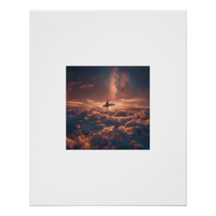 Póster Surfista Cavalgando um Mar de Nuvens sob a Via Lác