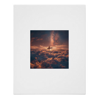 Póster Surfista Cavalgando um Mar de Nuvens sob a Via Lác