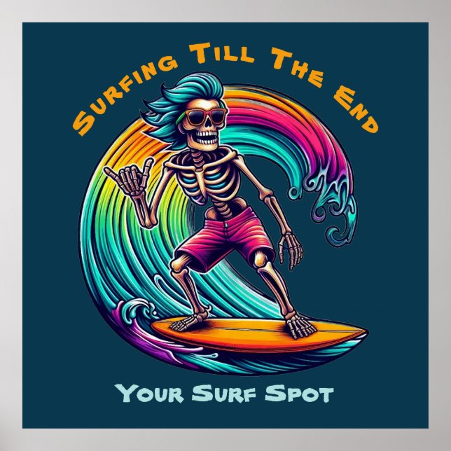 Poster Surfista De Esqueleto Andando Uma Onda (Frente)
