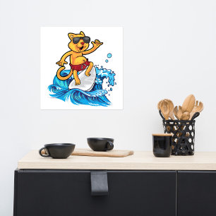 Póster surfista de gato legal