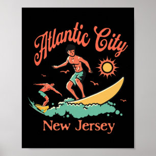 Poster Surfista de Nova Jersey Praia de Surf de Atlantic