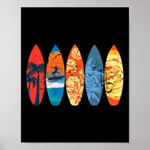 Poster Surfista de Surf Palmeira Prancha de Surf Pôr do S