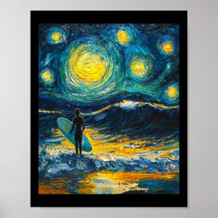 Poster Surfista de Surf Surfboard - Estilo Van Gogh - Est
