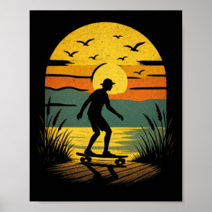 Poster Surfista do Pôr do Sol - Praia de Surf Retrô Vinta